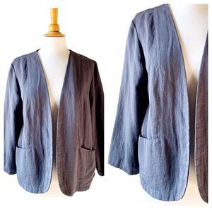Fridaze Linen Grey Lagenlook Blazer with Pockets Medium